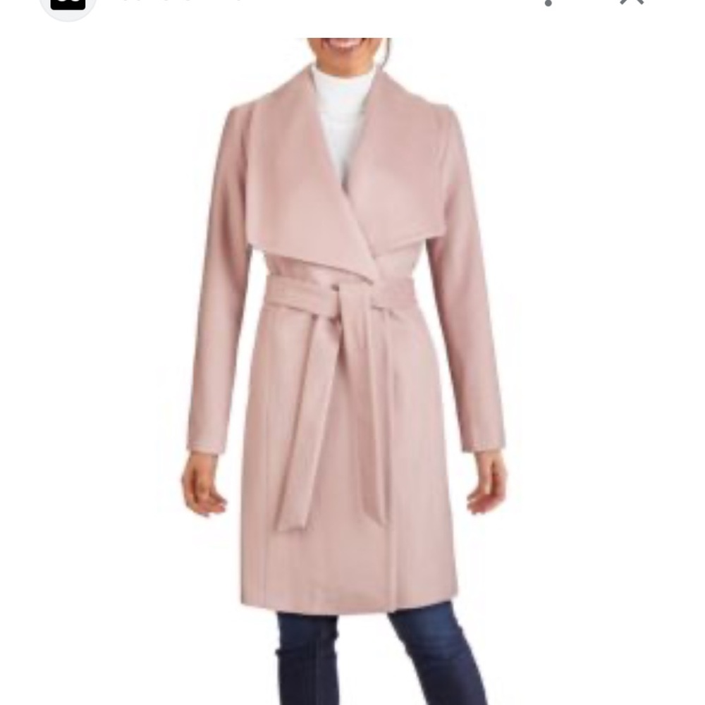 Cole Haan Wool Blend Wrap Coat, Pink Mauve Size 12